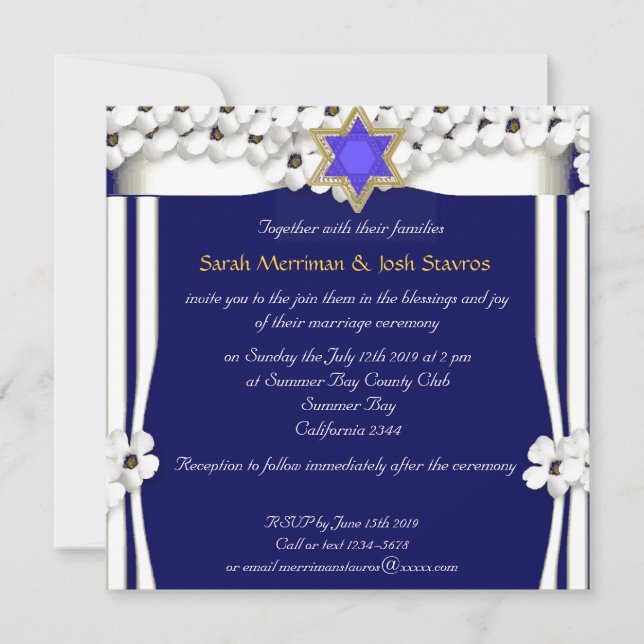 Weißes Blumen chuppah jüdische Hochzeit Einladung (Vorderseite)