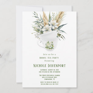 Weißes Blumengrün bemalt Bridal Tea Party Einladung