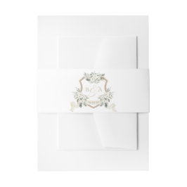 Weißes Blumengrün Sage Monogram Wappen Hochzeit Einladungsbanderole