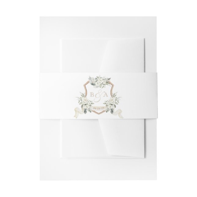 Weißes Blumengrün Sage Monogram Wappen Hochzeit Einladungsbanderole (Vorderseite Beispiel)