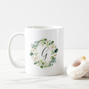 Weißes BlumenKranz-Monogramm Kaffeetasse
