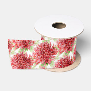 Weißes Blumenkunstband roten waratah Grüns Satinband