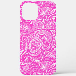 Weißes Blumenpaisley-Muster in heißrosa Case-Mate iPhone Hülle