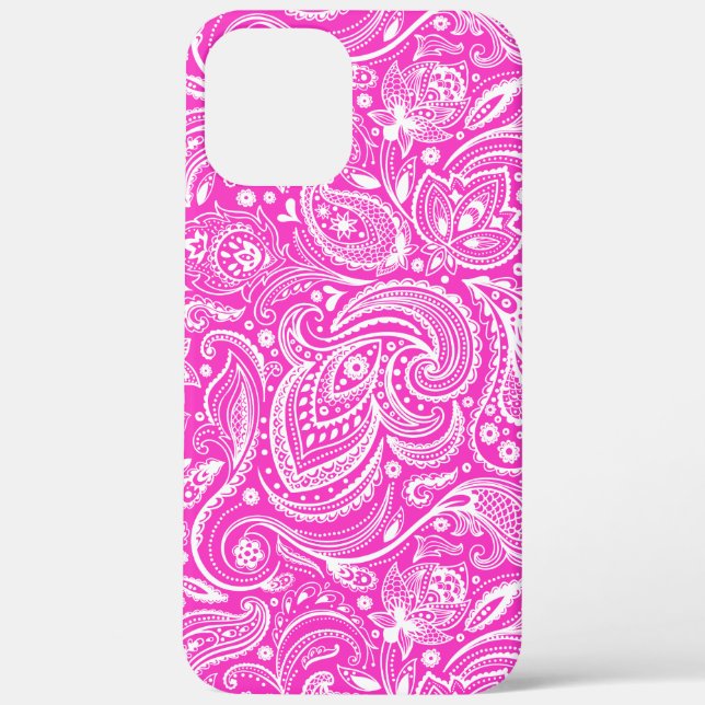 Weißes Blumenpaisley-Muster in heißrosa Case-Mate iPhone Hülle (Rückseite)
