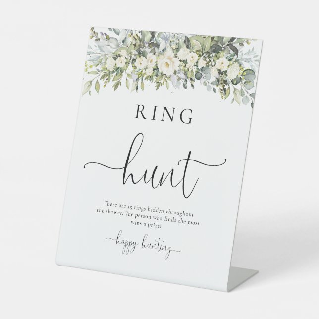Weißes Blumiger Ring Hunt Schild (Vorderseite)
