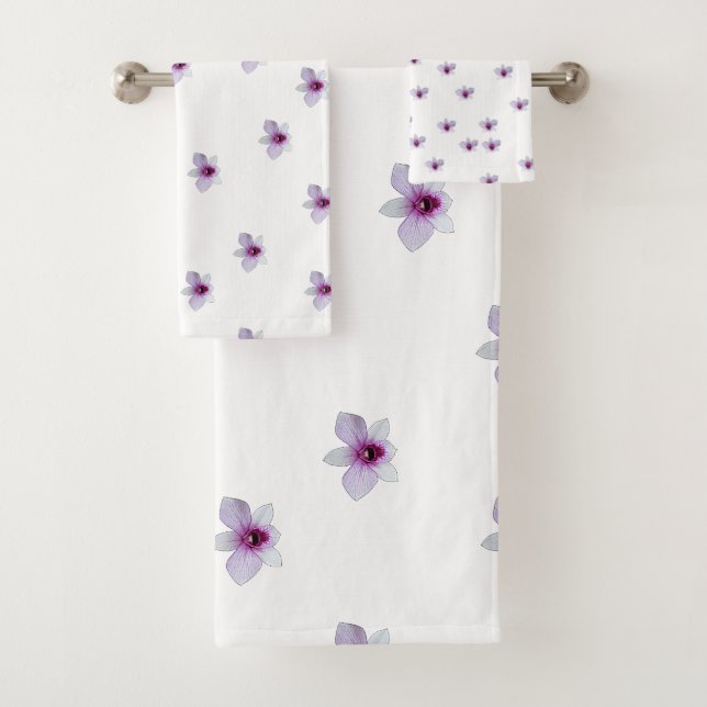 Weißes Blüten-Geschenk mit lila Mitte  Badhandtuch Set (Insitu)
