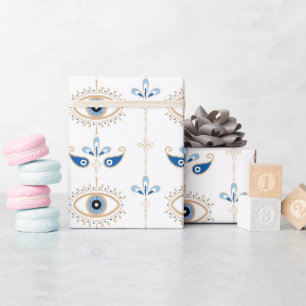 Weißes bohemian-retro-Böser-Blick-Muster Geschenkpapier