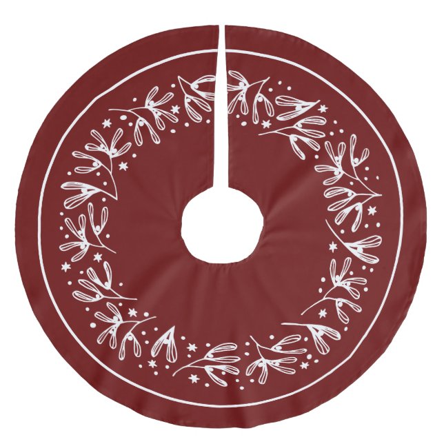 Weißes botanisches Design Polyester Tree Ski Polyester Weihnachtsbaumdecke (Vorderseite)