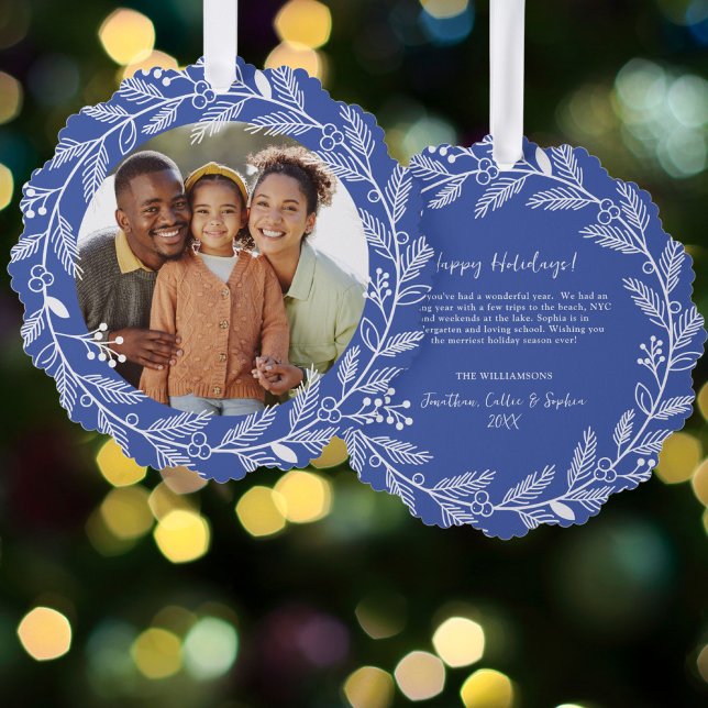 Weißes botanisches Weihnachtskraut Custom Foto Ornament Karte (Von Creator hochgeladen)