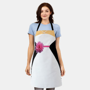 Weißes Brautkleid mit rosa Blume und Perlen Schürze