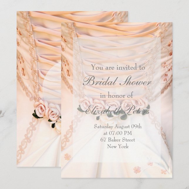 Weißes Brautkleid mit Rose Brautparty Einladung (Vorne/Hinten)