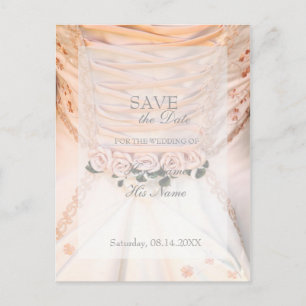 Weißes Brautkleid mit Rose SAVE THE DATE Ankündigungspostkarte