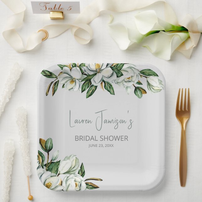 Weißes Brautparty Wasserfarbe Magnolia Pappteller (Hochzeit)