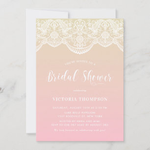 Weißes Brocade Lace Pink Ombre Brautparty Einladung