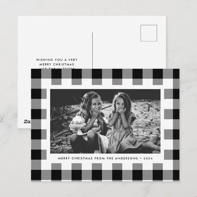 Weißes Buffalo Karierter Single Foto Weihnachten Postkarte (Vorne/Hinten)