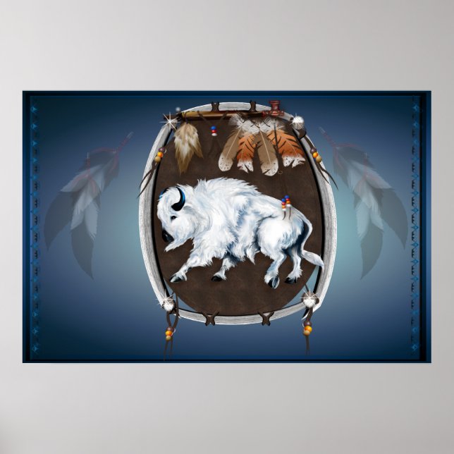 Weißes Buffalo Schildblaue Poster (Vorne)