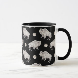 Weißes Büffel-Vollmond-schwarzes Wiederholen Tasse