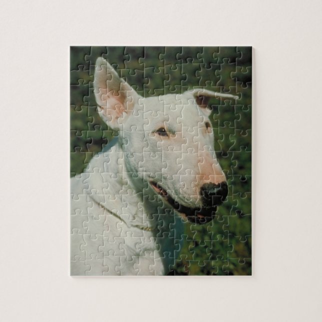Weißes Bullterrier-Hundepuzzlespiel (Vertikal)