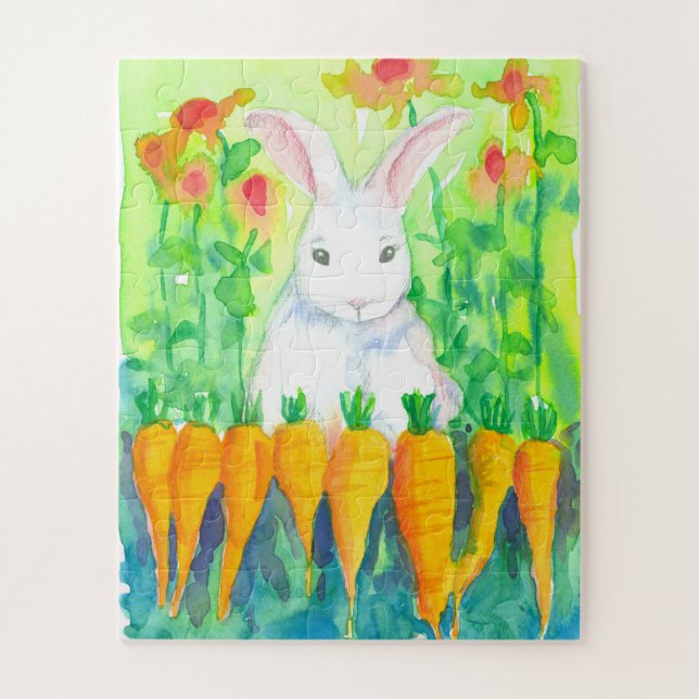Weißes Bunny Rabbit Carrots Kinder (Vertikal)