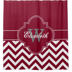 Weißes Burgund LG Zickzack 1ICBR Name Monogramm Duschvorhang