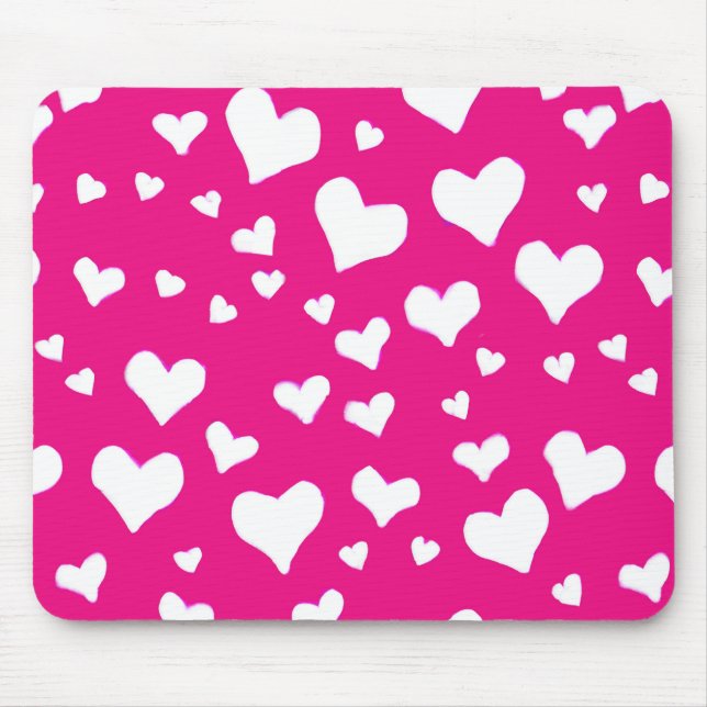 Weißes Chalk Herz auf Fuchsia Pink Mousepad (Vorne)