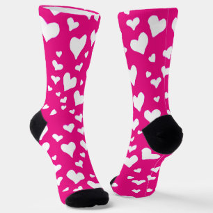 Weißes Chalk Herz auf Fuchsia Pink Socken