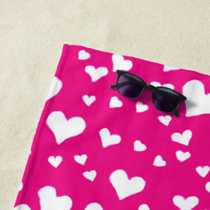 Weißes Chalk Herz auf Fuchsia Pink Strandtuch