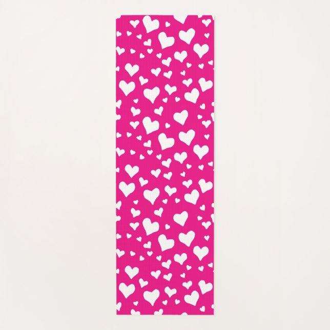 Weißes Chalk Herz auf Fuchsia Pink Yogamatte (Vorderseite)