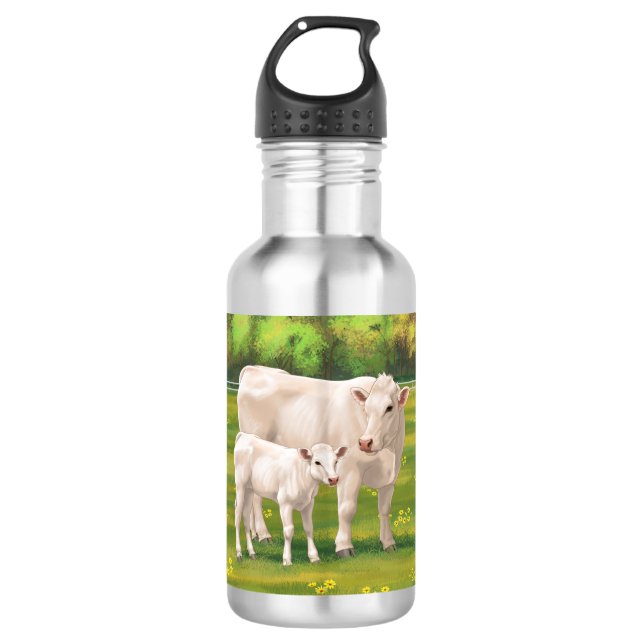 Weißes Charolais Kuh und Niedliches Rindfleisch Ri Edelstahlflasche (Vorderseite)
