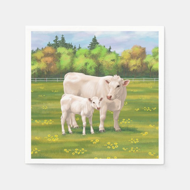 Weißes Charolais Kuh und Niedliches Rindfleisch Ri Serviette (Vorderseite)