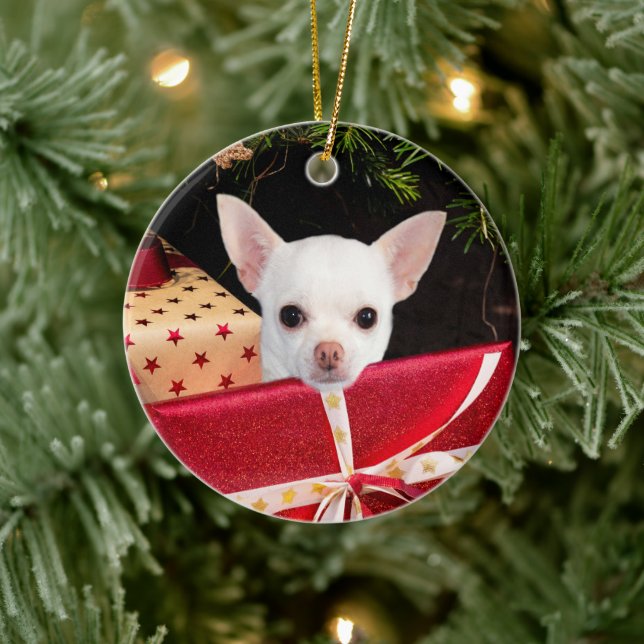 Weißes Chihuahua Weihnachten Keramik Ornament (Baum)