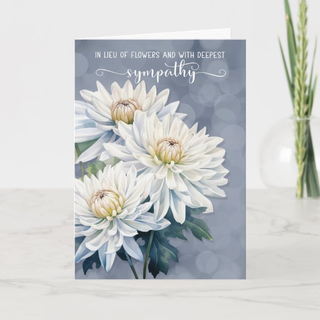Weißes Chrysanthemen auf blauem Beileid Karte (Vorderseite)
