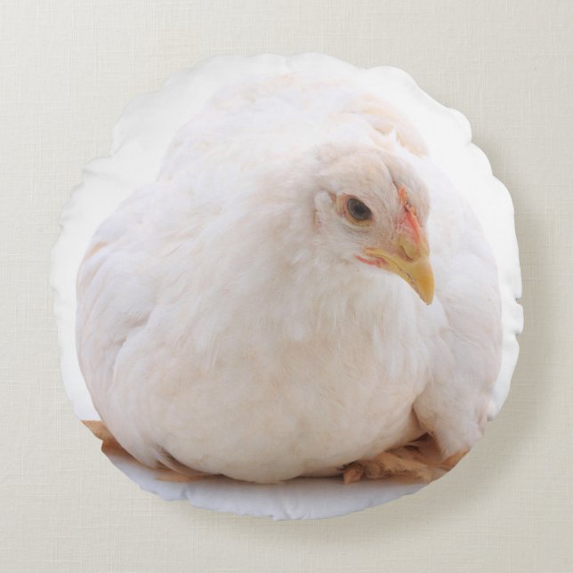 Weißes Cochin-Henne-Huhn Rundes Kissen (Vorderseite)
