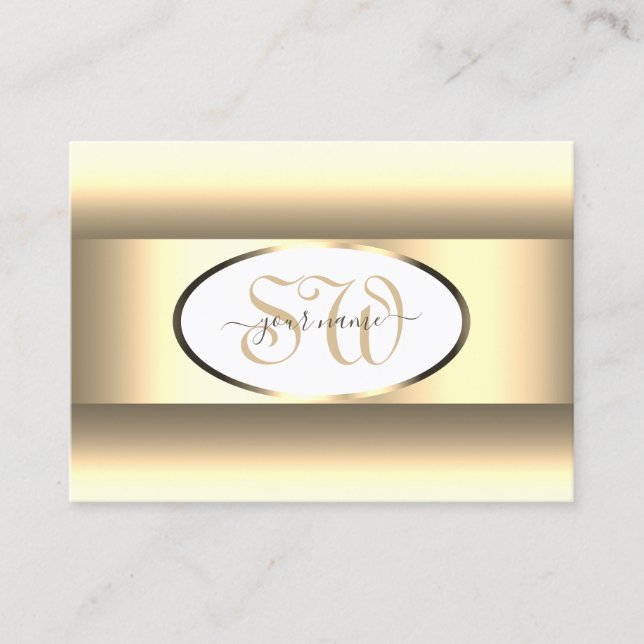 Weißes Cream Ombre Initials Light Gold Dekor Borde Visitenkarte (Vorderseite)