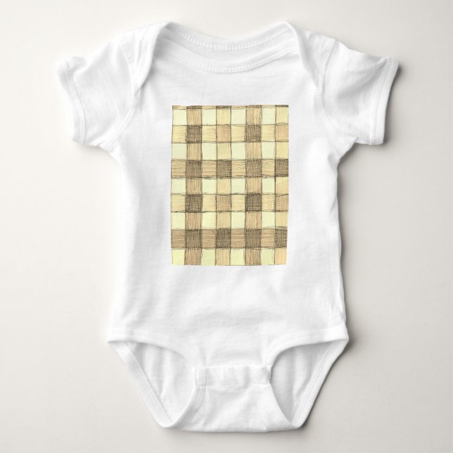 Weißes Cream und Tan Gingham unisex Baby Strampler (Vorderseite)