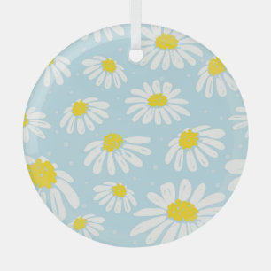 Weißes Daisy blaues Hintergrund Nahtlos Ornament Aus Glas