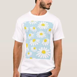 Weißes Daisy blaues Hintergrund Nahtlos T-Shirt