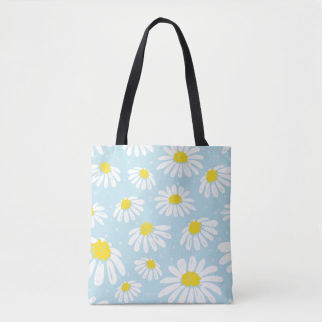 Weißes Daisy blaues Hintergrund Nahtlos Tasche (Vorderseite)