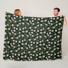 Weißes Daisy-Design auf schwarz Fleecedecke