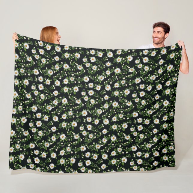 Weißes Daisy-Design auf schwarz Fleecedecke (Beispiel)