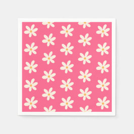 Weißes Daisy-Muster auf Hot Pink Retro y2k Preppy Serviette