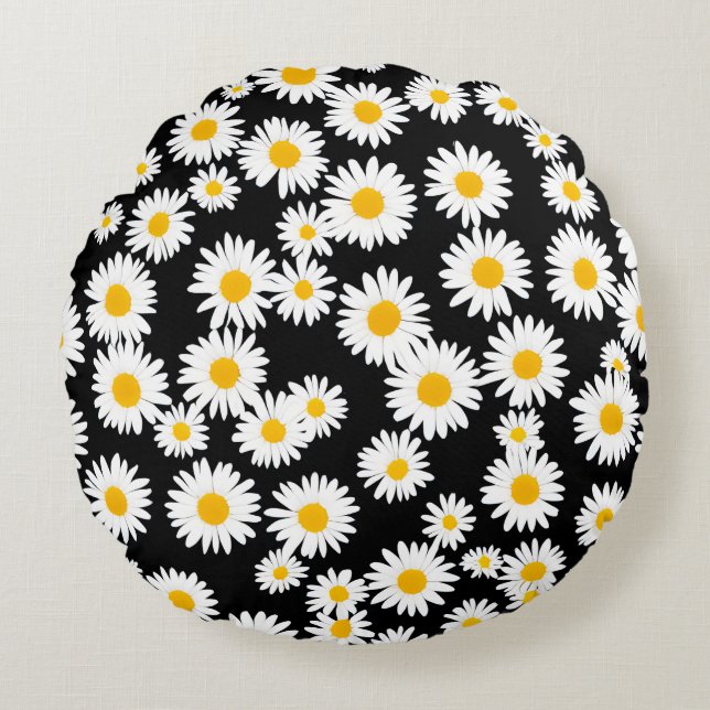 Weißes Daisy Rundkissen Rundes Kissen (Vorderseite)