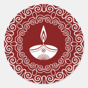 Weißes Dekorationslampe Diwali mit Rangoli-Design Runder Aufkleber
