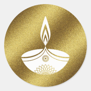 Weißes Diwali-Lampe im Hintergrund des Goldenen Gl Runder Aufkleber