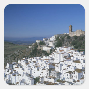 Weißes Dorf Casares, Andalusien, Spanien 2 Quadratischer Aufkleber