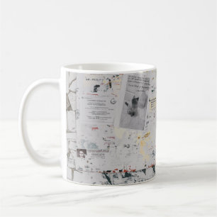 Weißes Druckerpapier auf weißem und grauem Beton Kaffeetasse