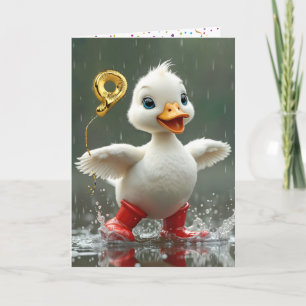 Weißes Duckeln am 9. Geburtstag in einer Regenpupp Karte