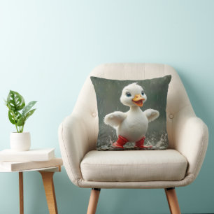 Weißes Duckling in einer Regenpuppe Kissen