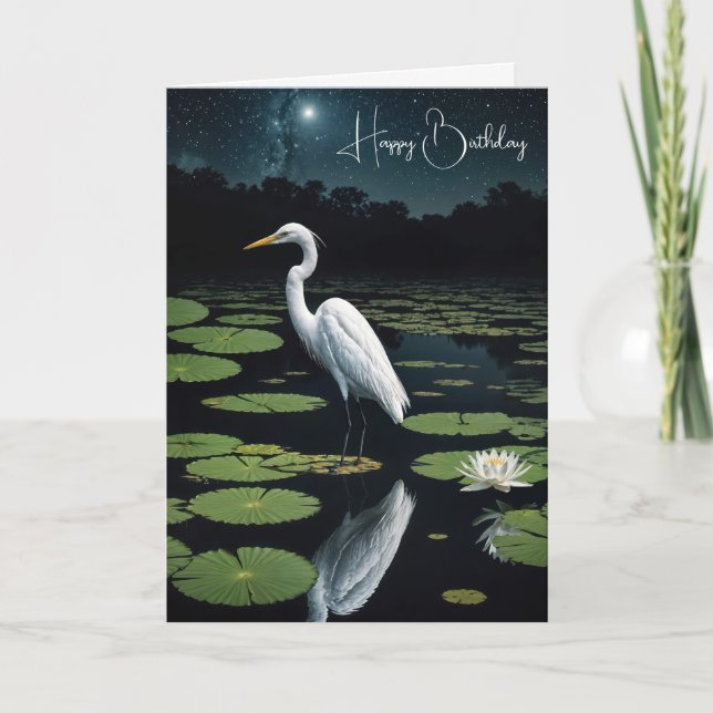 Weißes Egret auf der Wasserlilienwand Karte (Vorderseite)