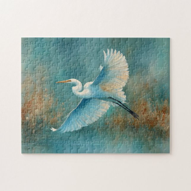 Weißes Egret im Flug Wasserfarbe (Horizontal)